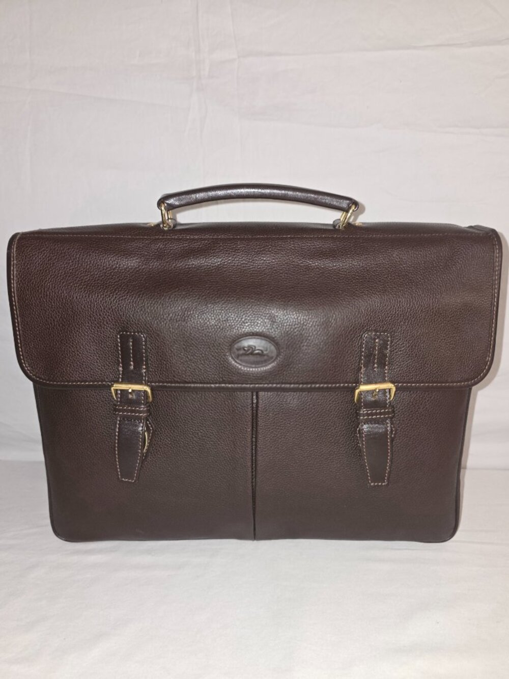 Longchamp Brown Grain Leather Top Handle Business Bag Briefcase Made in France
